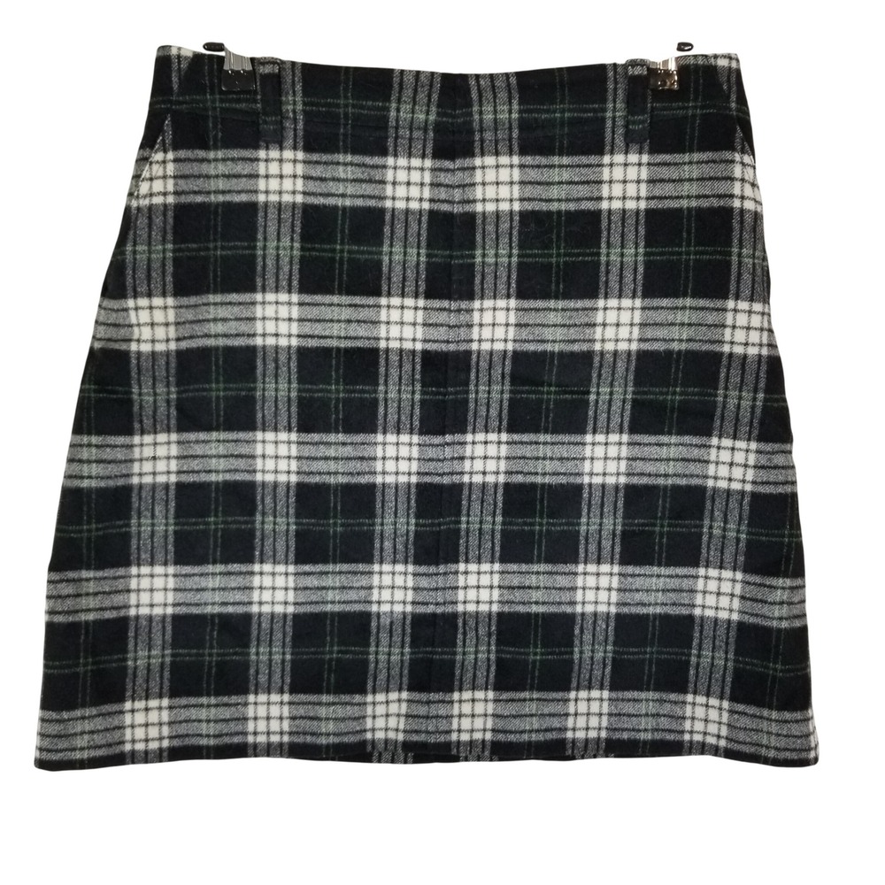 Eddie‎ Bauer Womens Black Grey Plaid Wool Cashmere Blend Mini Skirt Size 8